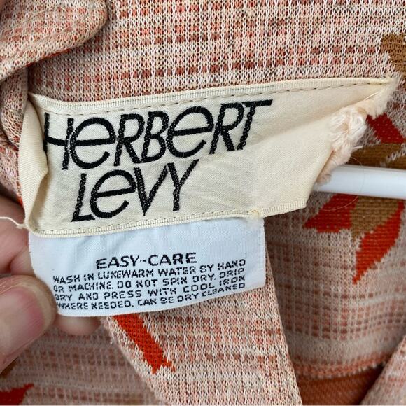 Herbert Levy Vintage 1940s Bird Print Orange Brown Textured Dress Pleats large - Picture 11 of 12